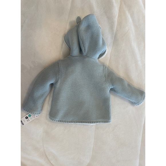 Carters Baby Gray Knit Hooded Cardigan Sweater Pom Pom Pockets New 9M - Picture 2 of 4